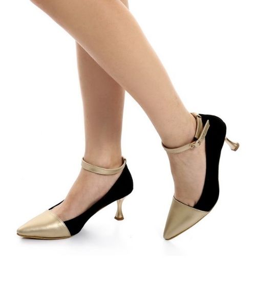 XO Style Heel Shoes For Women - Black Gold