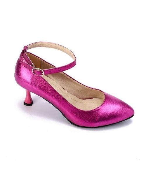 XO Style Faux Leather Heel Shoes For Women - Fuchsia