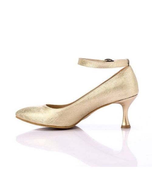 XO Style Faux Leather Heel Shoes For Women - Gold