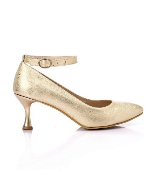 XO Style Faux Leather Heel Shoes For Women - Gold