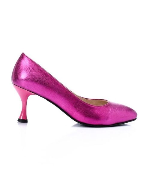 XO Style Faux Leather Heel Shoes For Women - Fuchsia