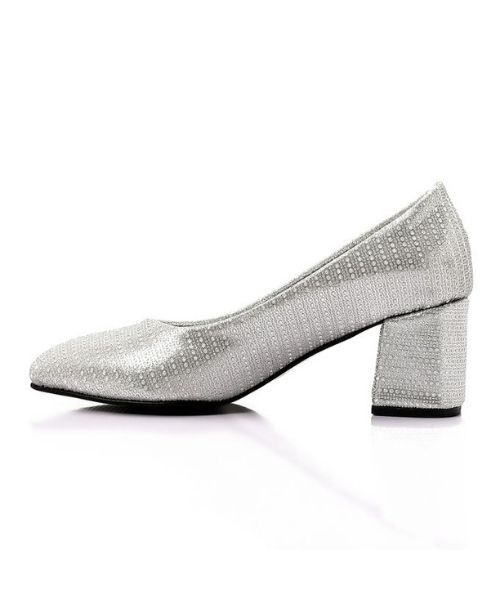 XO Style Faux Leather Heel Shoes For Women - Silver