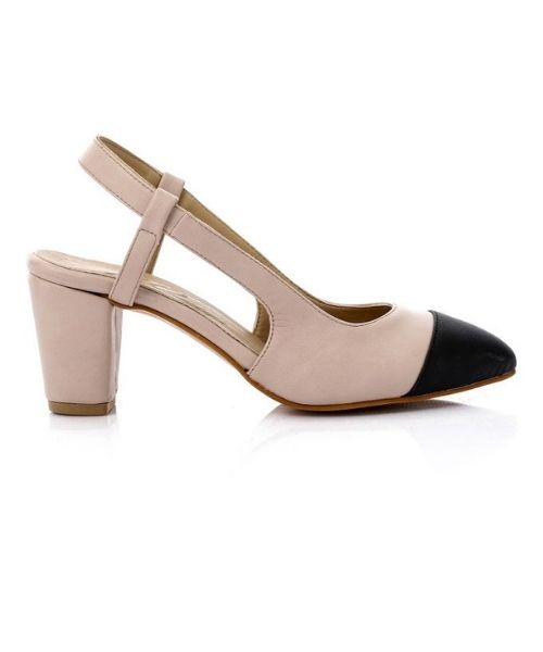 XO Style Faux Leather Heel Shoes For Women - Black Beige