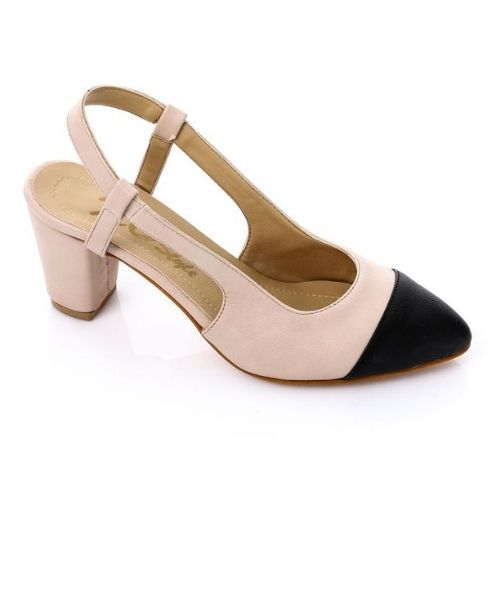 XO Style Faux Leather Heel Shoes For Women - Black Beige