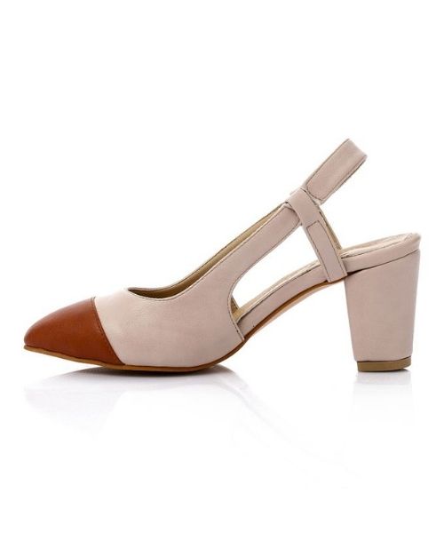 XO Style Faux Leather Heel Shoes For Women - Beige Havana