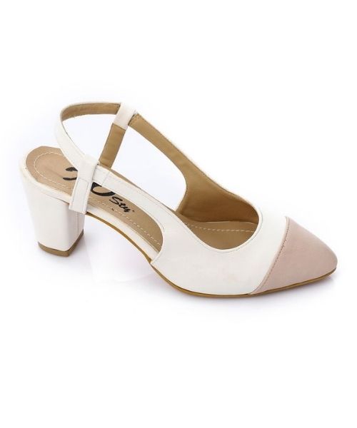 XO Style Faux Leather Heel Shoes For Women - White Beige
