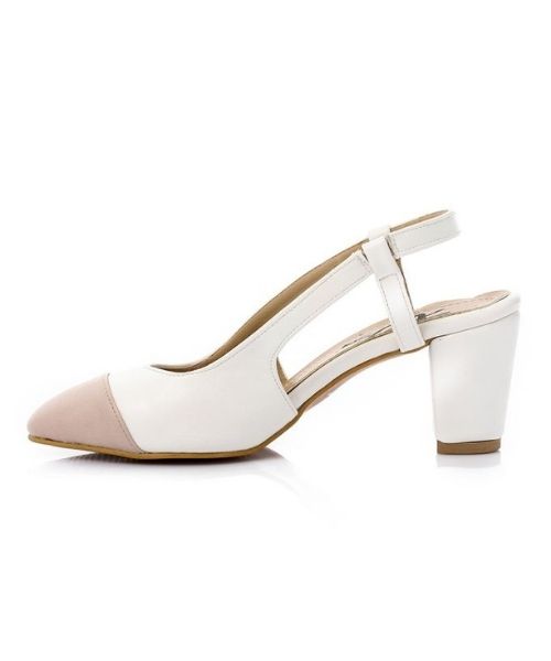 XO Style Faux Leather Heel Shoes For Women - White Beige