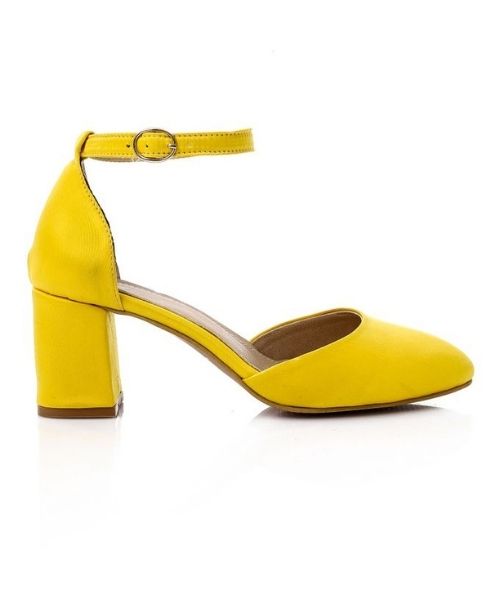 XO Style Faux Leather Heel Shoes For Women - Yellow
