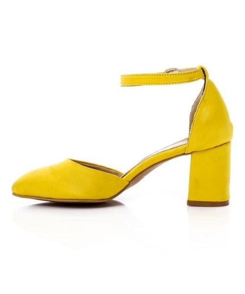 حذاء كعب جلد صناعي من اكس او ستايل للنساء - اصفر