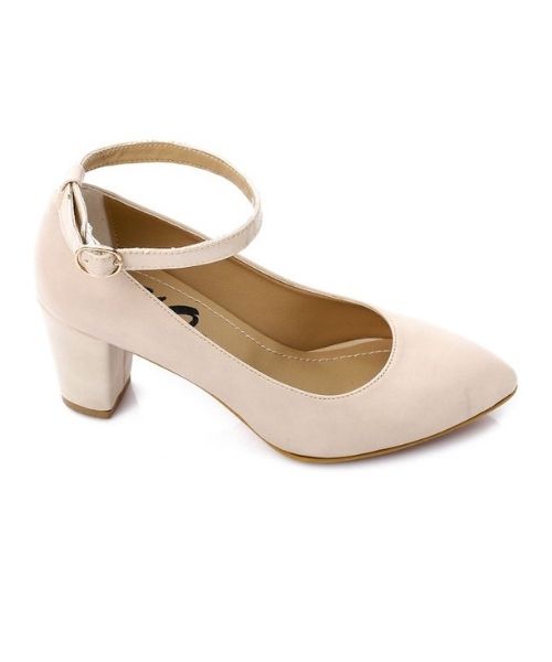 XO Style Faux Leather Heel Shoes For Women - Beige