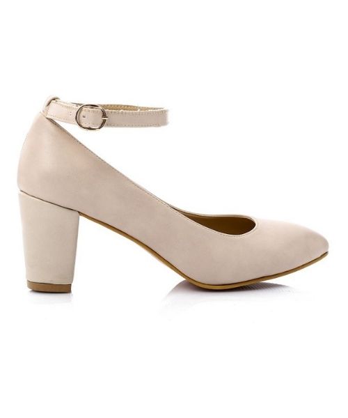 XO Style Faux Leather Heel Shoes For Women - Beige