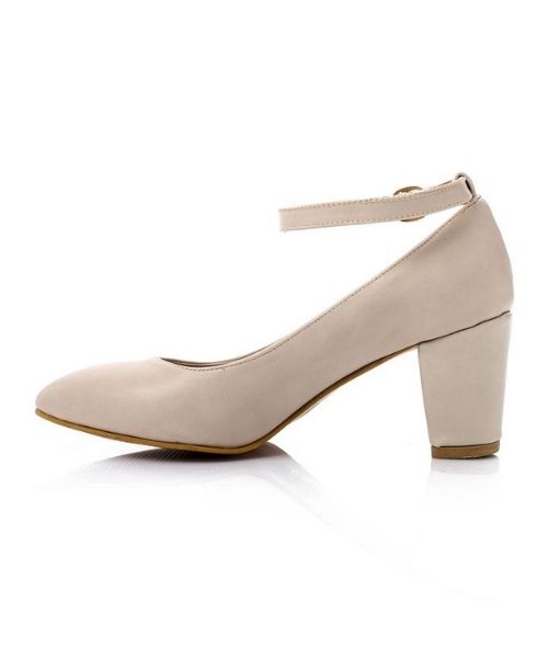 XO Style Faux Leather Heel Shoes For Women - Beige