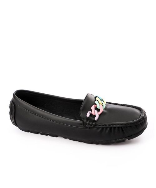 XO Style Decorated Flat Shoes Faux Leather For Women - Black