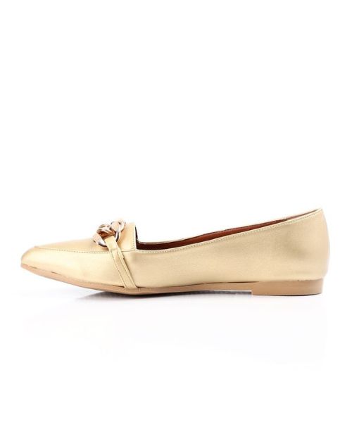 XO Style Decorated Flat Shoes Faux Leather For Women - Gold