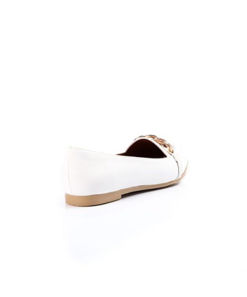 XO Style Decorated Flat Shoes Faux Leather For Women - White