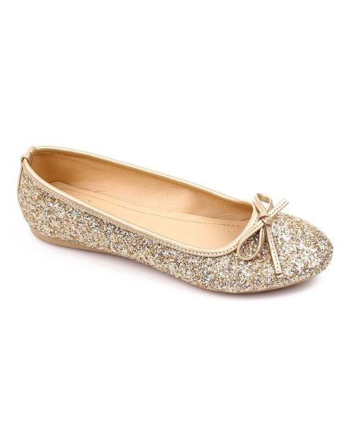 XO Style Decorated With Bow Flat Shoes For Women - Gold