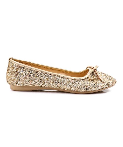 XO Style Decorated With Bow Flat Shoes For Women - Gold