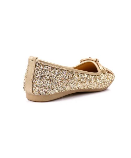 حذاء فلات من اكس او ستايل مزين بفيونكة للنساء - ذهبي