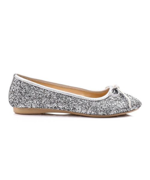XO Style Decorated With Bow Flat Shoes For Women - Silver