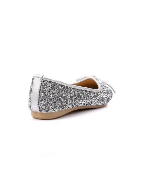 XO Style Decorated With Bow Flat Shoes For Women - Silver