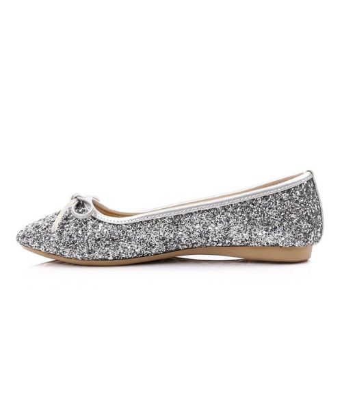 XO Style Decorated With Bow Flat Shoes For Women - Silver