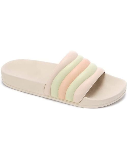 XO Style Faux Leather Solid Sildes Slipper Flat For Women - Beige