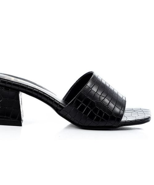 XO Style Faux Leather Solid Sildes Slipper Heels Women - Black
