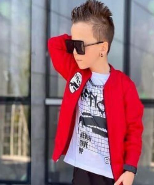 Printed Casual Set Round Neck Full Sleeve 3 Pieces For Boys - Red Black