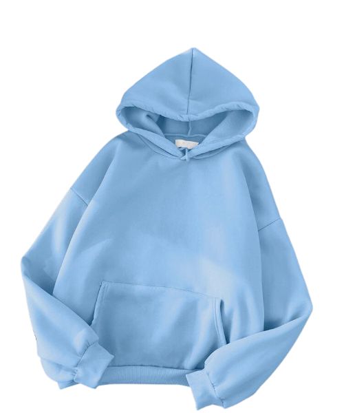 Solid Milton Hoodie Full Sleeve With Capiccio For Women - Light Blue