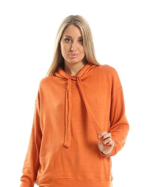 Andora Solid Cotton Hoodie Full Sleeve With Capiccio For Women - Orange