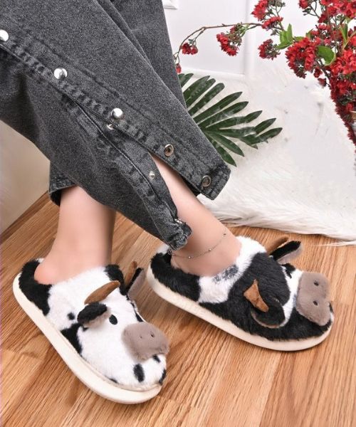 Cow discount print slippers