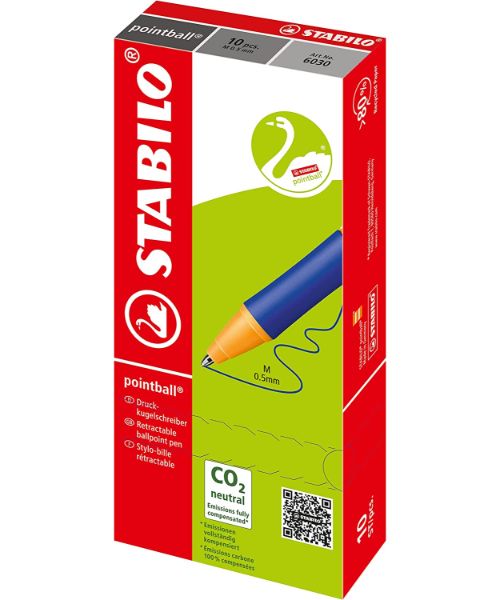 Stabilo ‎6030/41 Pens Pointball Box Of 10 Blue Co2 Neutral Plastic 0.5 Mm 10