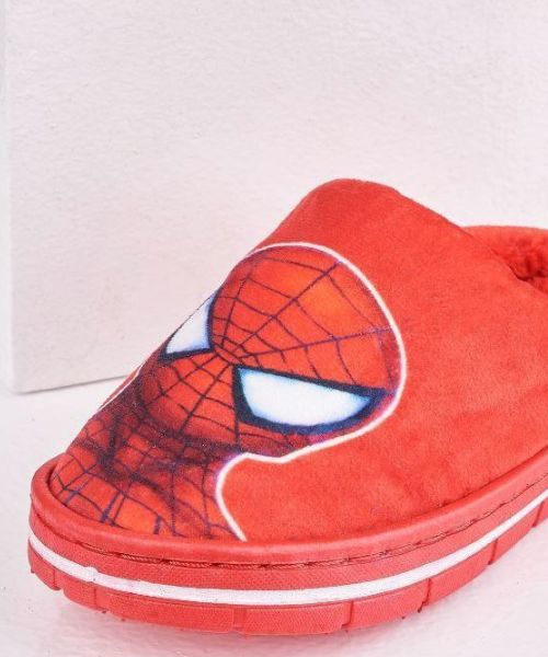 Spider Man Patrined Fur Winter Slipper Flat For Boys - Red
