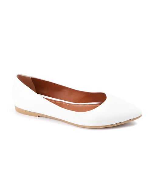 XO Style Solid Ballerina Faux Leather For Women - White