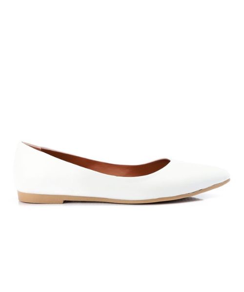 XO Style Solid Ballerina Faux Leather For Women - White