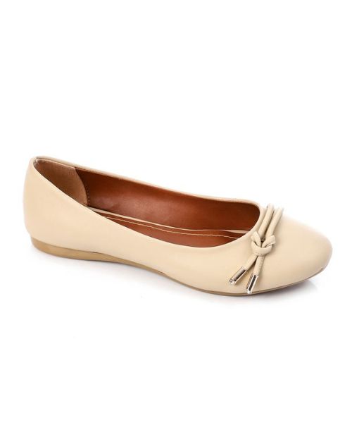 XO Style Solid Ballerina Faux Leather For Women - Beige