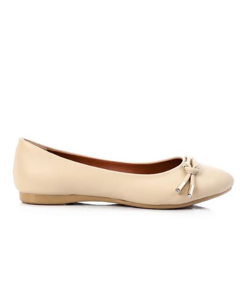 XO Style Solid Ballerina Faux Leather For Women - Beige