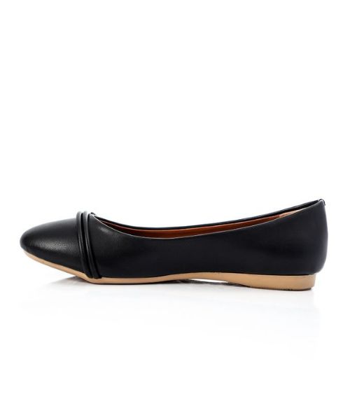 XO Style Solid Ballerina Faux Leather For Women - Black