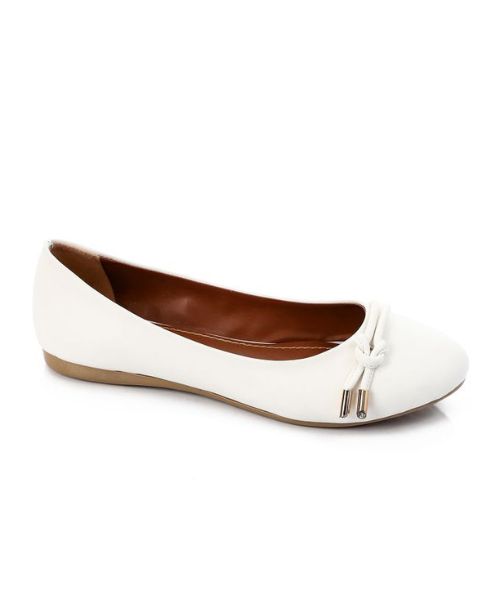 XO Style Solid Ballerina Faux Leather For Women - White