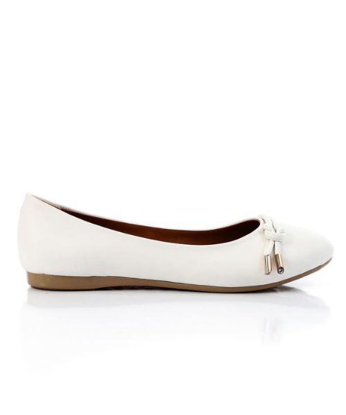 XO Style Solid Ballerina Faux Leather For Women - White