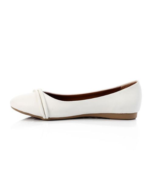 XO Style Solid Ballerina Faux Leather For Women - White