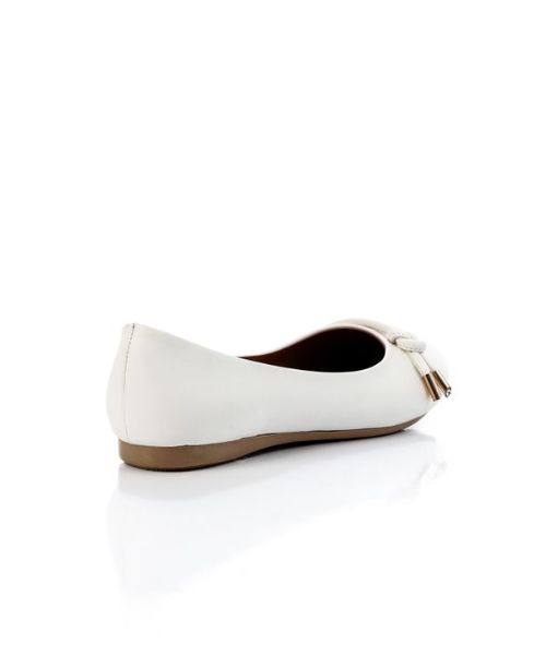 XO Style Solid Ballerina Faux Leather For Women - White