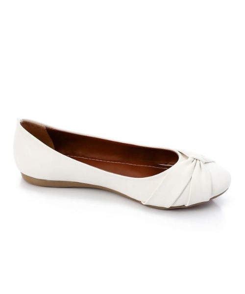 XO Style Solid Ballerina Faux Leather For Women - White