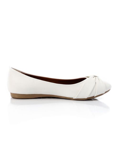 XO Style Solid Ballerina Faux Leather For Women - White