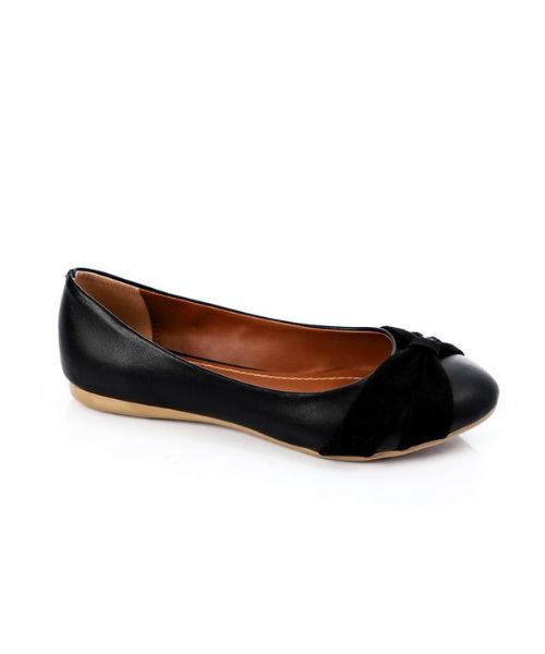 XO Style Solid Ballerina Faux Leather For Women - Black