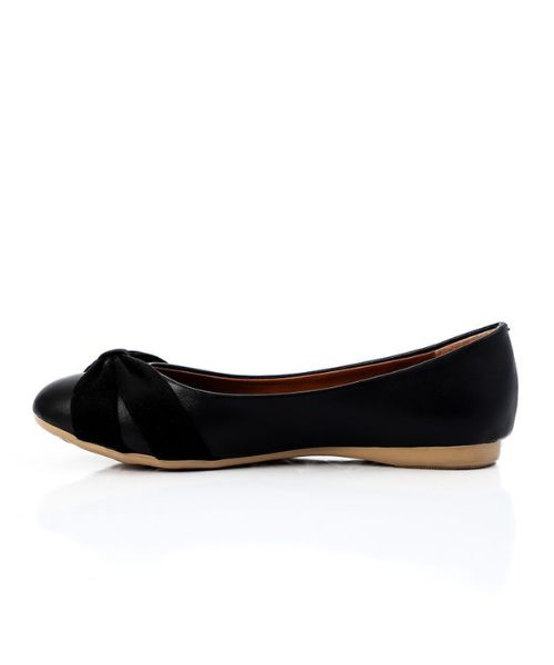 XO Style Solid Ballerina Faux Leather For Women - Black