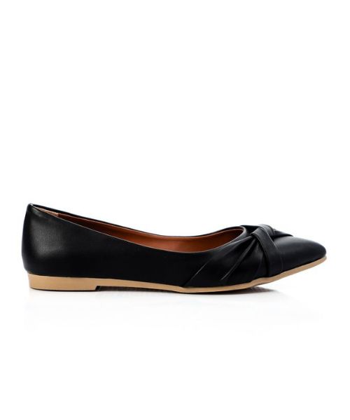 XO Style Solid Ballerina Faux Leather For Women - Black