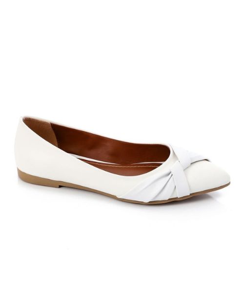 XO Style Solid Ballerina Faux Leather For Women - White