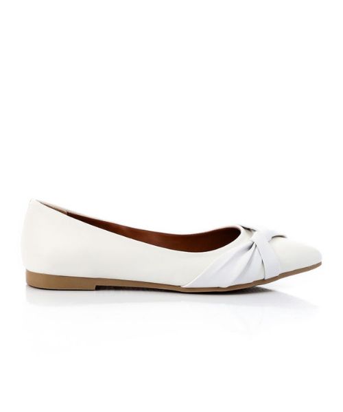 XO Style Solid Ballerina Faux Leather For Women - White