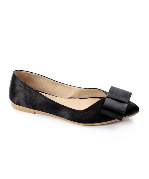 XO Style Decorated With Bow Ballerina Satin For Women - Black